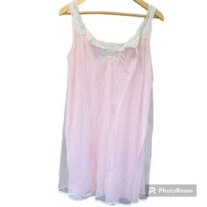 Vintage Gotham Pink Nightgown Chiffon Embroidered Flower Trim Size Medium